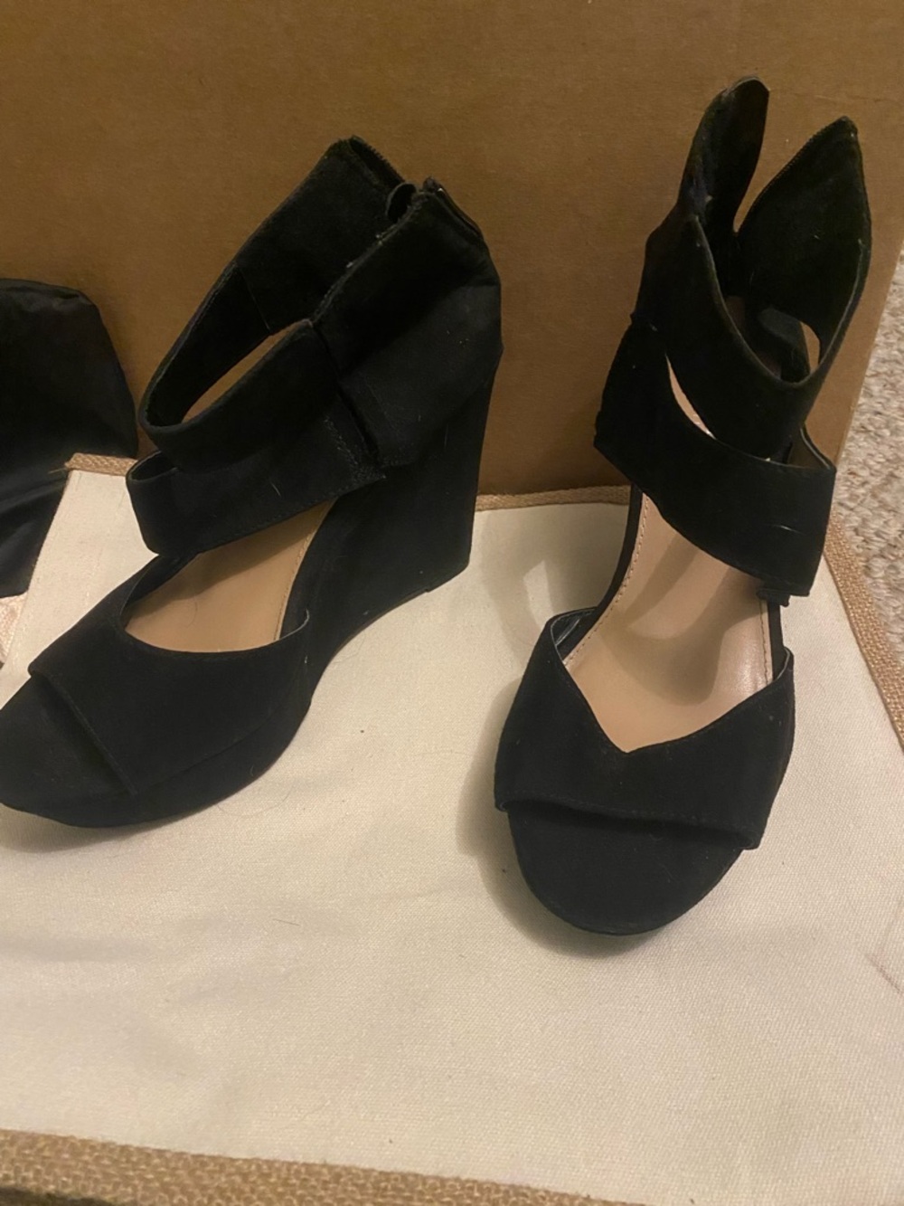 Christian Siriano Black Suede Wedge Sandals